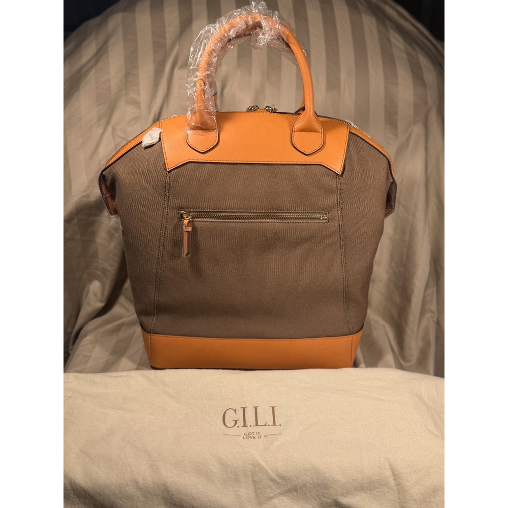 G.I.L.I. Got It Love It Canvas Leather Satchel Handbag Brown Tan Tassel Dome Bag